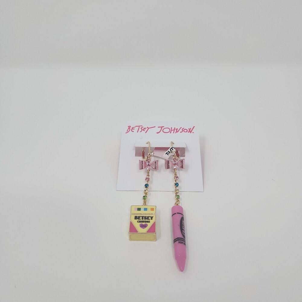 Betsey Johnson Pink Crayon & Crayola Box Earring Set